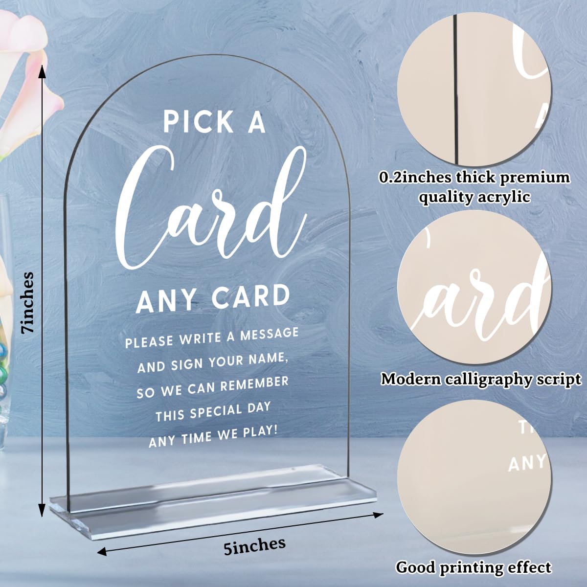Acrylic Wedding Signs, Bridal Shower Decorations, Modern Arched Round Top Acrylic Table Top Sign with Holder for Wedding Reception Party Dinner - Can't Wait to See What Develops (Clear) BST326L