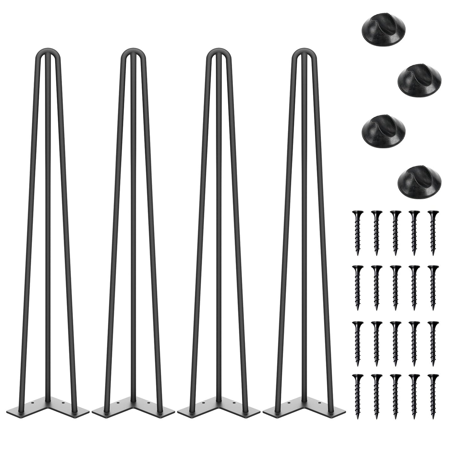 SMARTSTANDARD 16 Inch Hairpin Table Legs, 3 Steel Rods 1/2 Inch Pipe Diameter, 800lbs Load Capacity, Mid-Century Style for Coffee Table, Side Table, Night Stand (Black, 4PCS) BST220