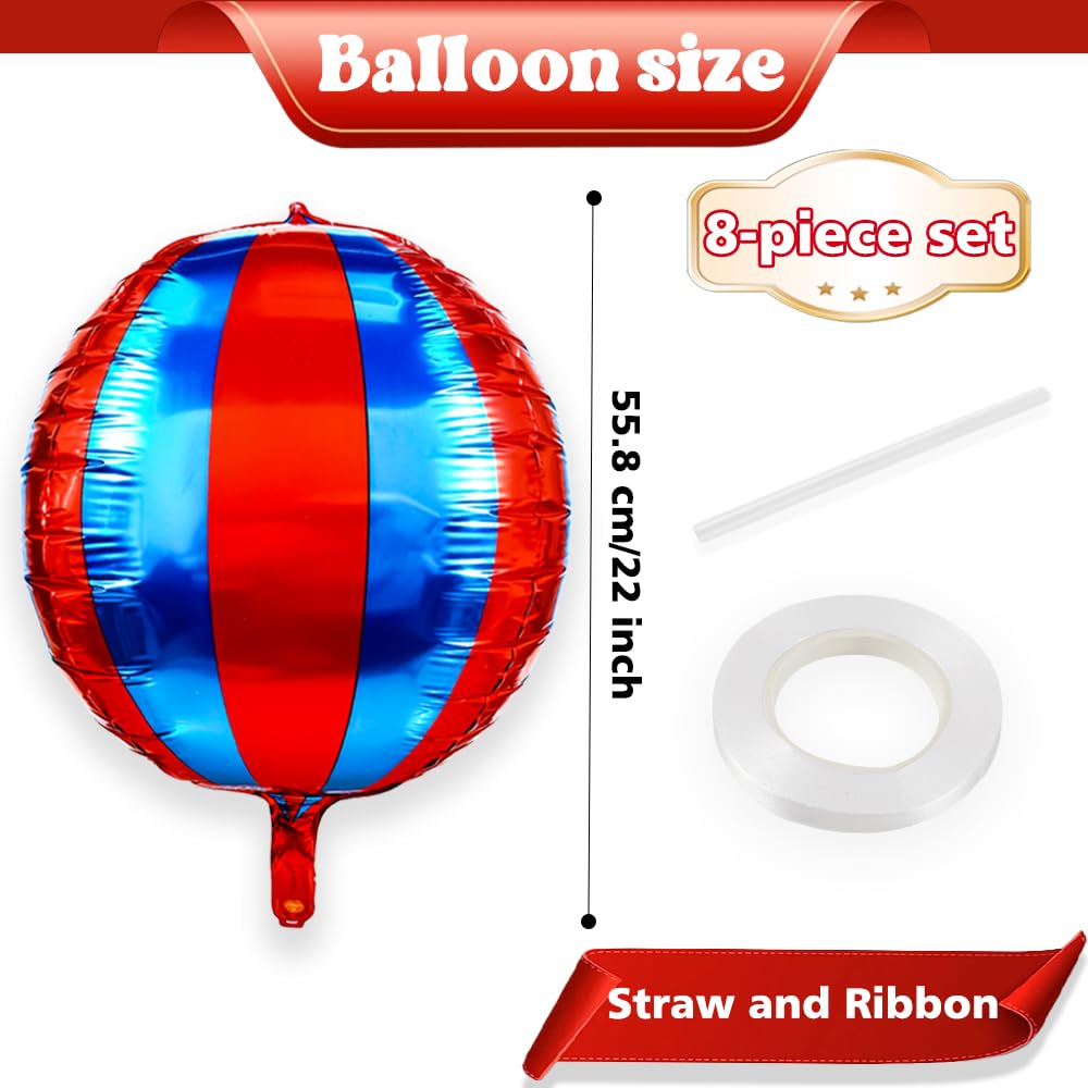 Carnival Theme Balloon 22inch Foil Red and White Balloons Circus Theme Party Decorations Carnival Candy Cane Balloons Striped Balloon Circus Decorations, 8pcs Decor for Birthday Party BST202