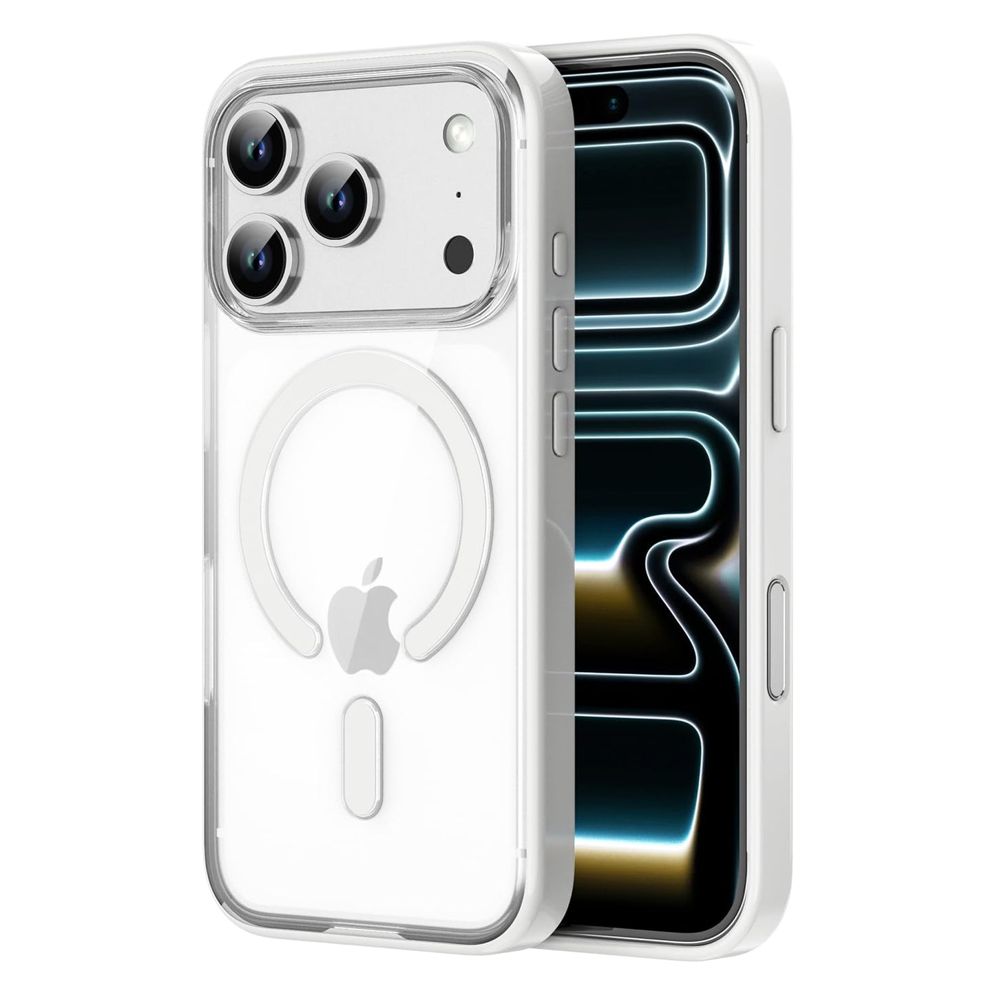 PULOKA for iPhone Case Compatible with Magsafe, Color Bumper & Clear TPU Back Hybrid Shockproof Cover (White, iPhone 16 Pro Max) WN420