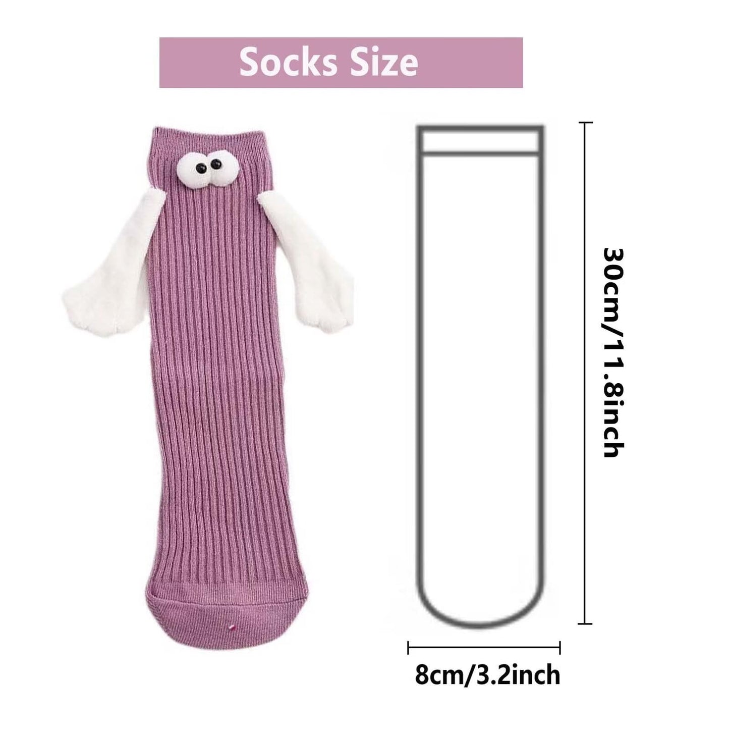 ARTSIM Magnetic Hand Holding Socks for Couple Friends Kids - 3D Doll Mid-Tube Cute Novelty Xmas Socks BST326H