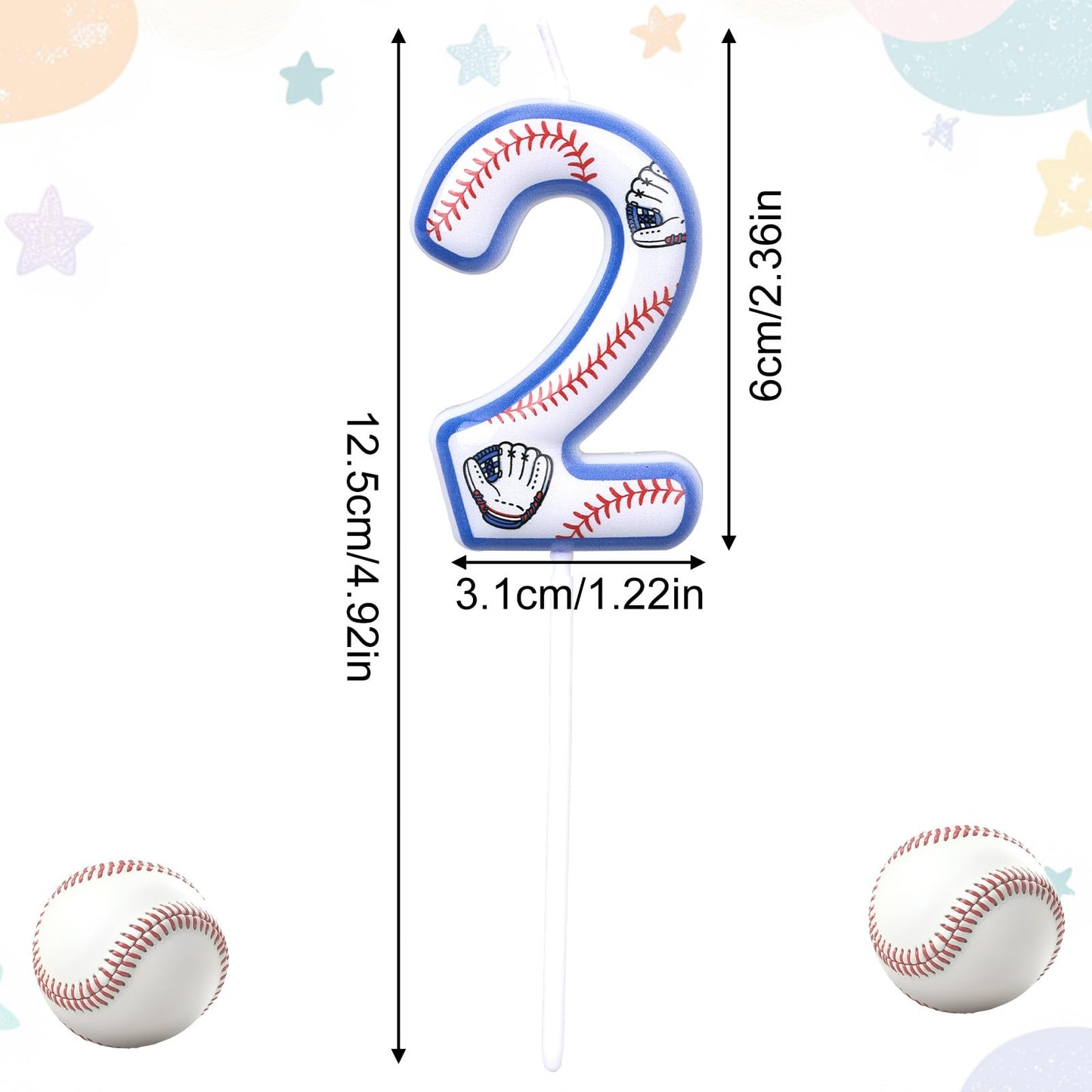 Baseball Birthday Candles, Baseball Themed Cake Topper for Boys Girls Number Candle for Sport Party Decorations & Supplies (Number 6) BST220
