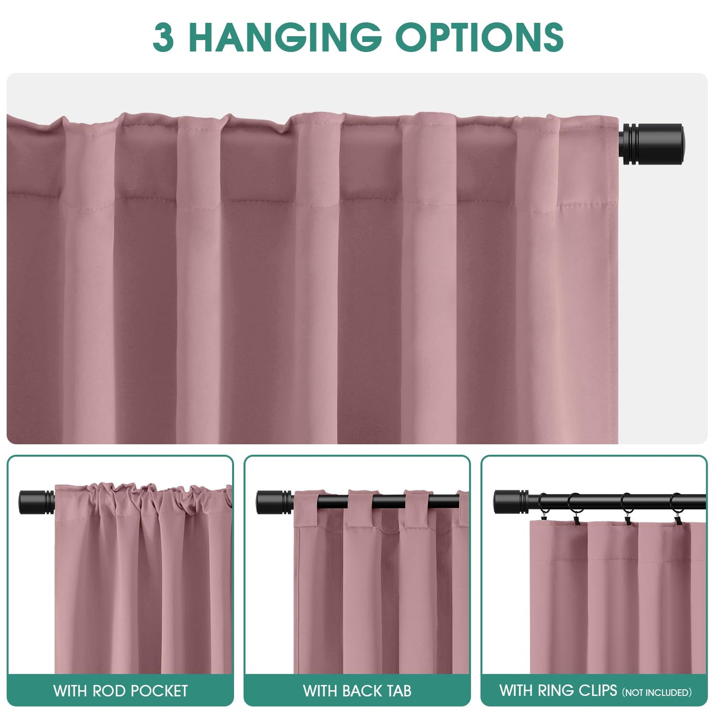 HOMEIDEAS Blackout Curtains, 2 Pages Grey Gray Room Darkening Bedroom Pinch Pleated Curtains Thermal Insulated Back Tab Rod Pocket Drapes for Bedroom, W52 x L63 BST326H