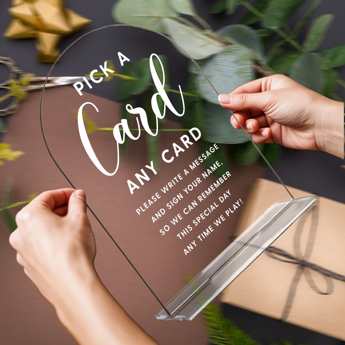 Acrylic Wedding Signs, Bridal Shower Decorations, Modern Arched Round Top Acrylic Table Top Sign with Holder for Wedding Reception Party Dinner - Can't Wait to See What Develops (Clear) BST326L