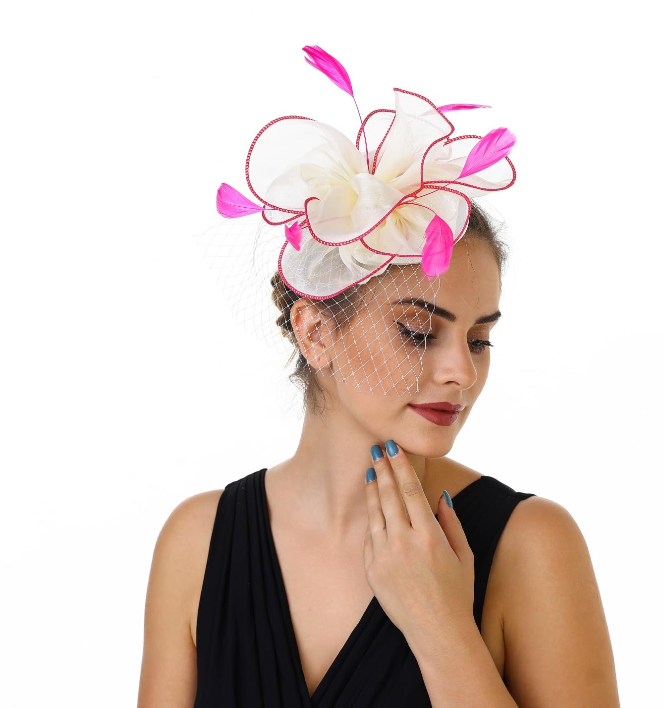 SAFERIN Fascinators Hat Flower Mesh Ribbons Feathers on a Headband and a Clip Tea Party Headwear for Girls and Women WN420