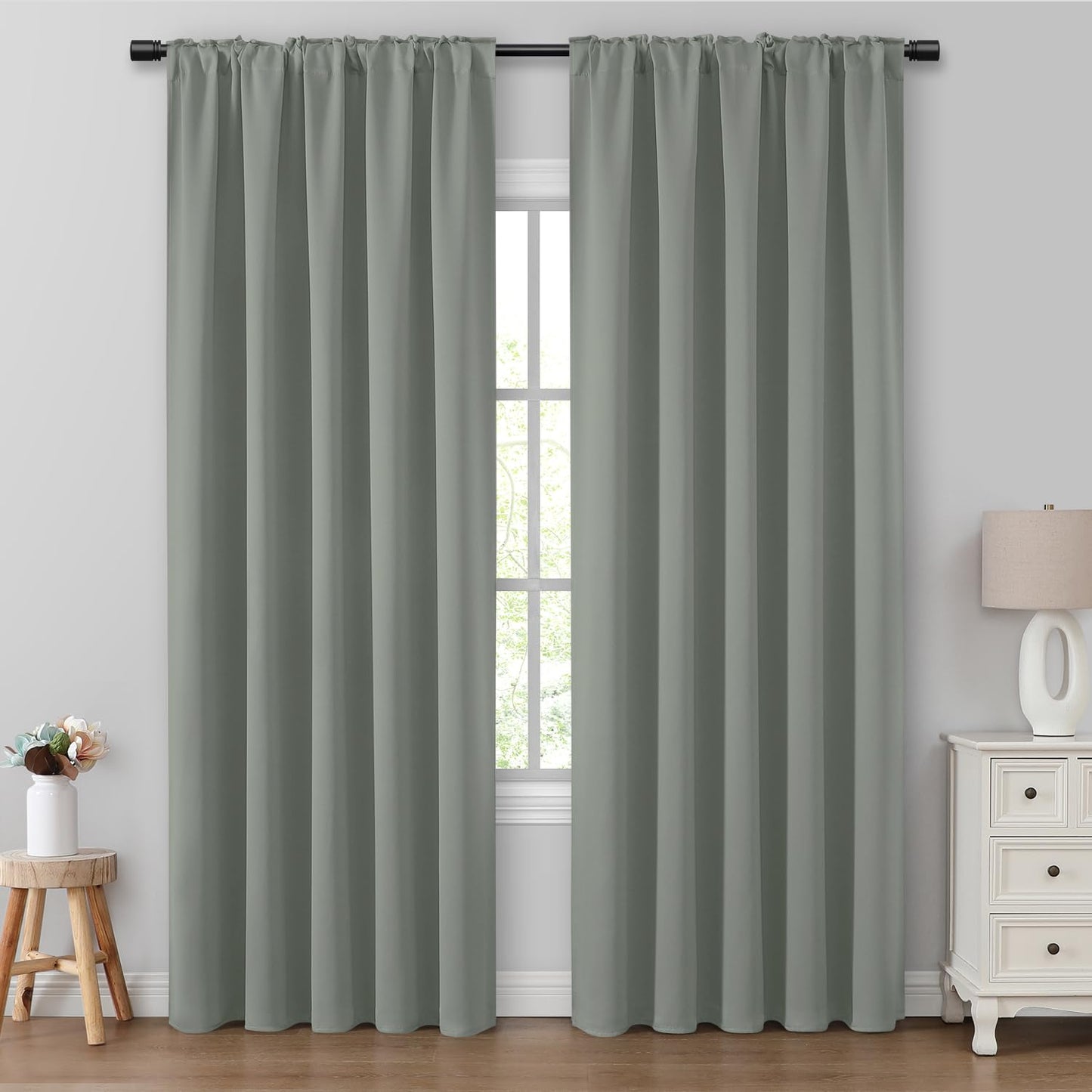 HOMEIDEAS Blackout Curtains, 2 Pages Grey Gray Room Darkening Bedroom Pinch Pleated Curtains Thermal Insulated Back Tab Rod Pocket Drapes for Bedroom, W52 x L63 BST326H