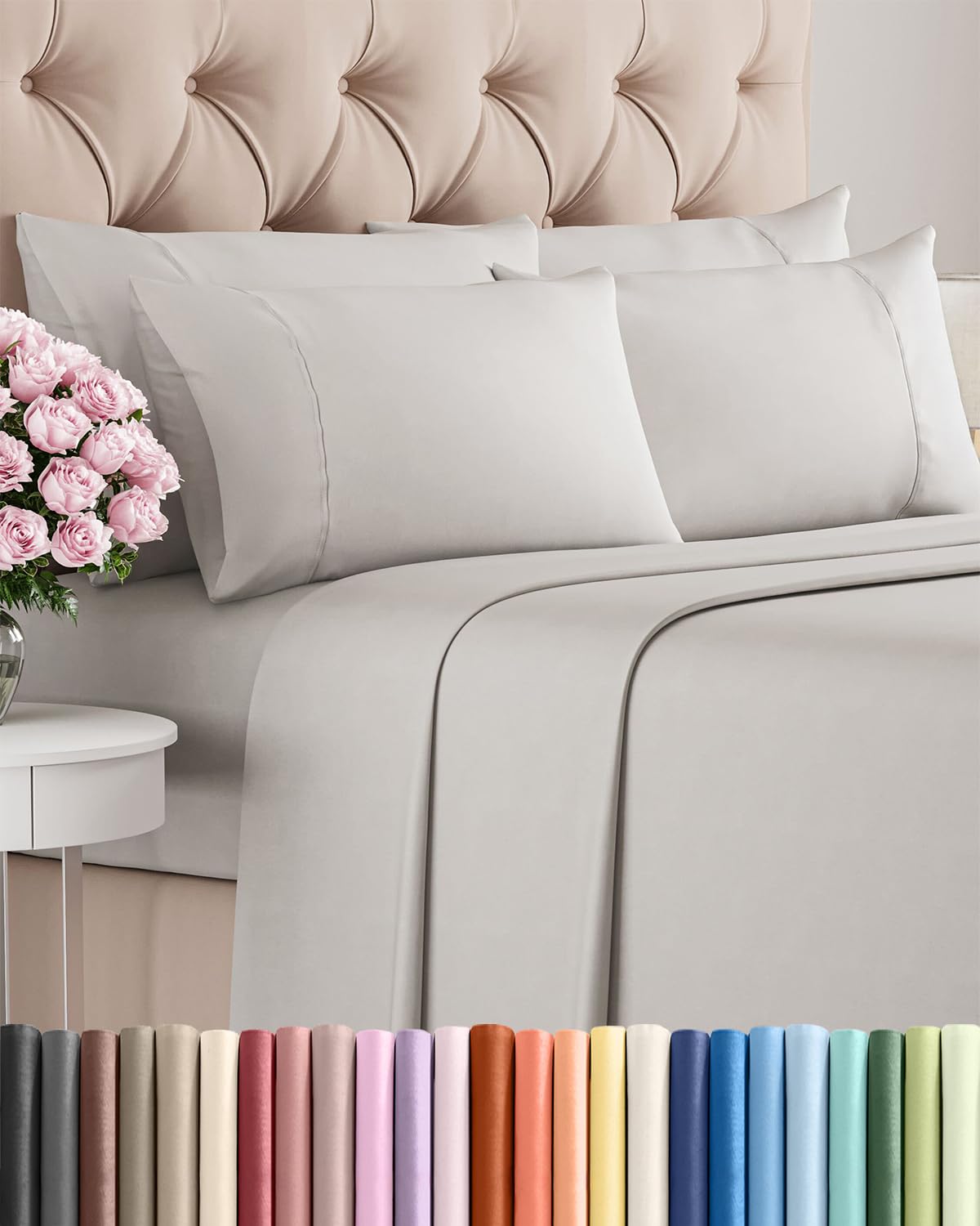 Split King 7 Piece Sheet Set - Comfy Breathable & Cooling - Soft Hotel Luxury Bedding Set with 8-16 Inch Deep Pockets - 1 Flat & 2 Fitted Sheet & 4 Pillowcases - Wrinkle Free & Easy Care - Steel Blue DD1210