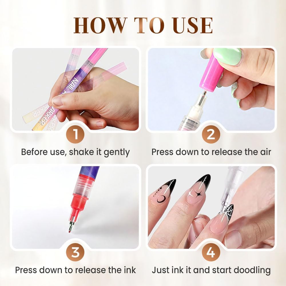 Nail Art Pens Set, 0.5mm Quick Dry Dotting Liner Markers | Upgrade Nails Art Markers Nail Pens for Girls Quick Dry Graffiti Dotting Point Liner Pens for Home Salon BST220