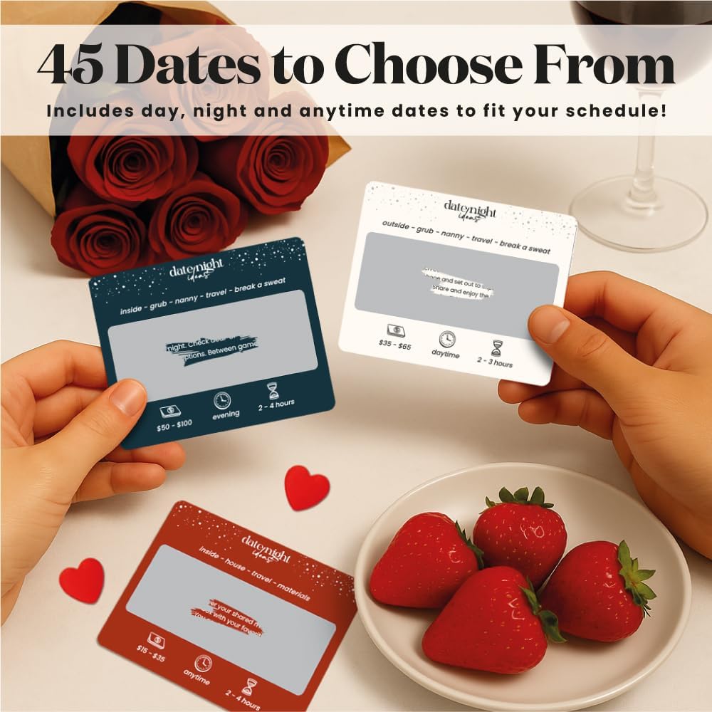 45 Romantic & Fun Scratch Off Date Night Ideas Card Game, Couple Gifts for Boyfriend, Girlfriend, Wife, Husband, Engagement, Birthday, Anniversaries or Bridal Shower Gifts WN420