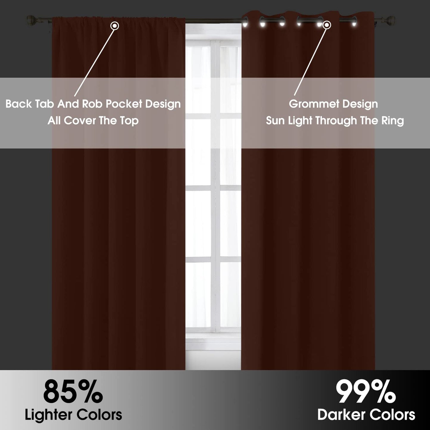 HOMEIDEAS Blackout Curtains, 2 Pages Grey Gray Room Darkening Bedroom Pinch Pleated Curtains Thermal Insulated Back Tab Rod Pocket Drapes for Bedroom, W52 x L63 BST326H
