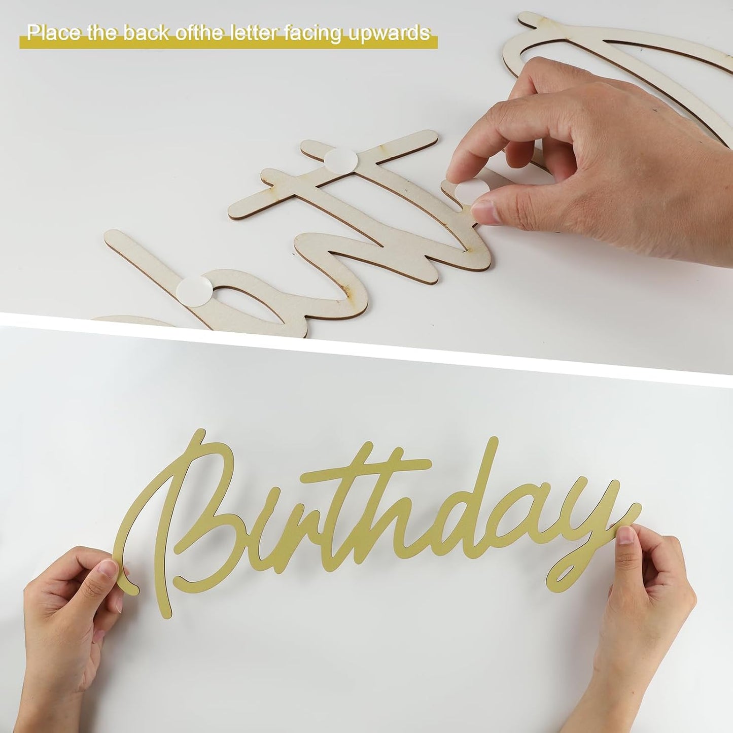 LOGJAM Happy Birthday Wooden Sign For Backdrop, Gold Wall Decor, Rustic Letters Birthday Party Decoration BST220