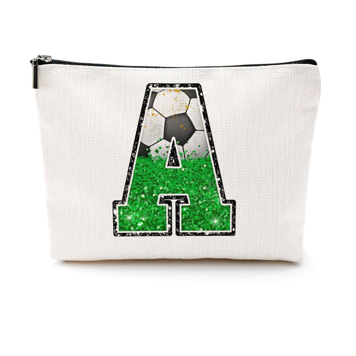 Soccer Gifts Initial Makeup Bag Soccer Girl Gifts Cosmetic Bag Letter D | Monogrammed Zipper Pouch Soccer Accessories for Girls Women Player Coaches Friend Graduation Birthday Gifts BST202