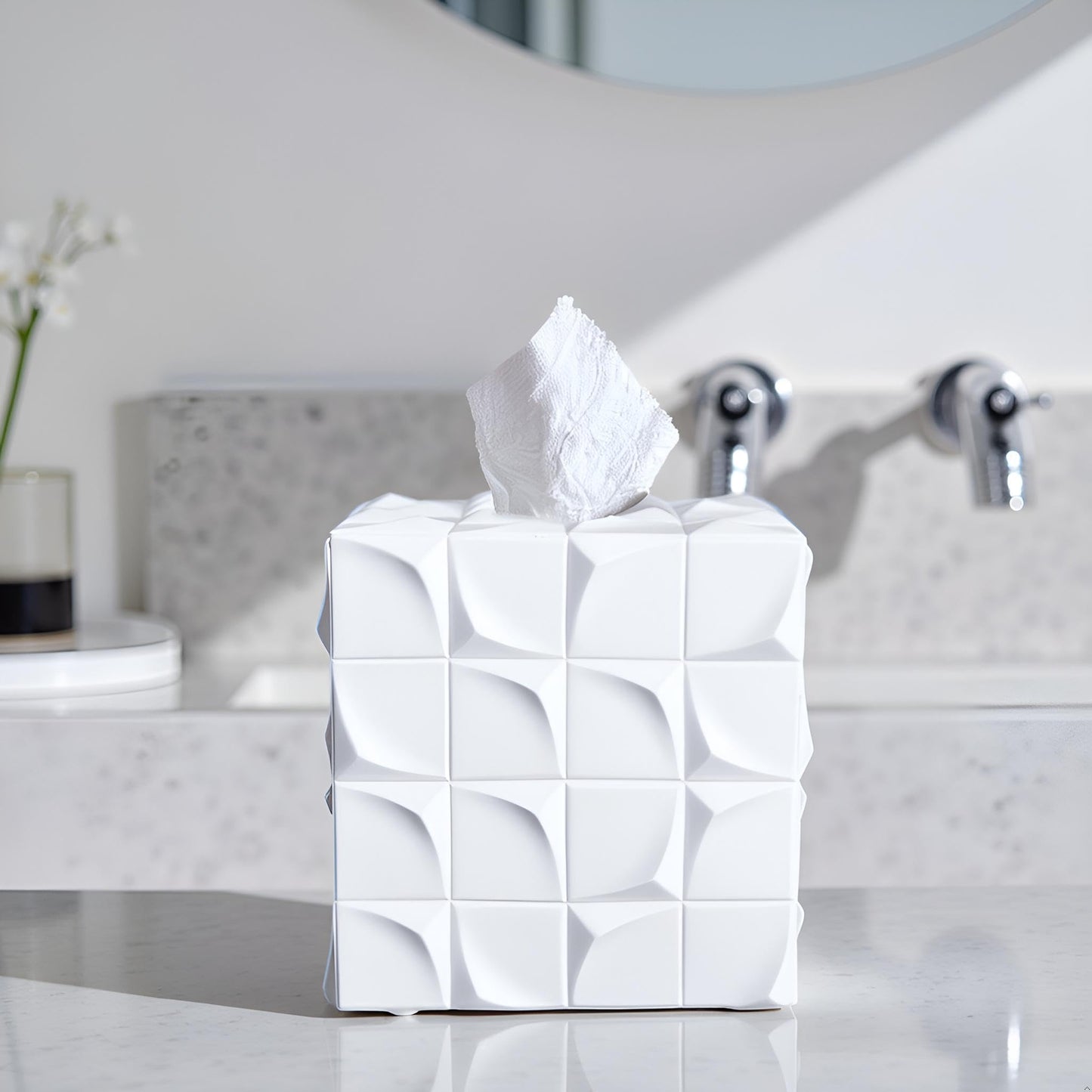 Square Tissue Box Cover Decorative Kleenex Box Holder for Bathroom & Living Room with Handcrafted Texture (colla Gold) BST220