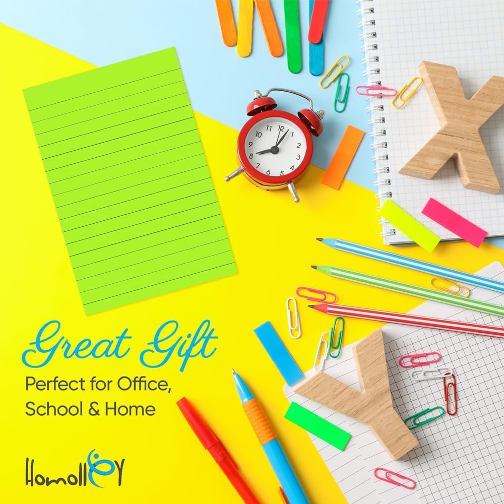 12 Pack Lined Sticky Notes 4x6 Inch – Large Ruled Self-Stick Note Pads (720 Sheets Total, 8 Bright Colors) with Strong Adhesive for Office, School & Home Use WN420