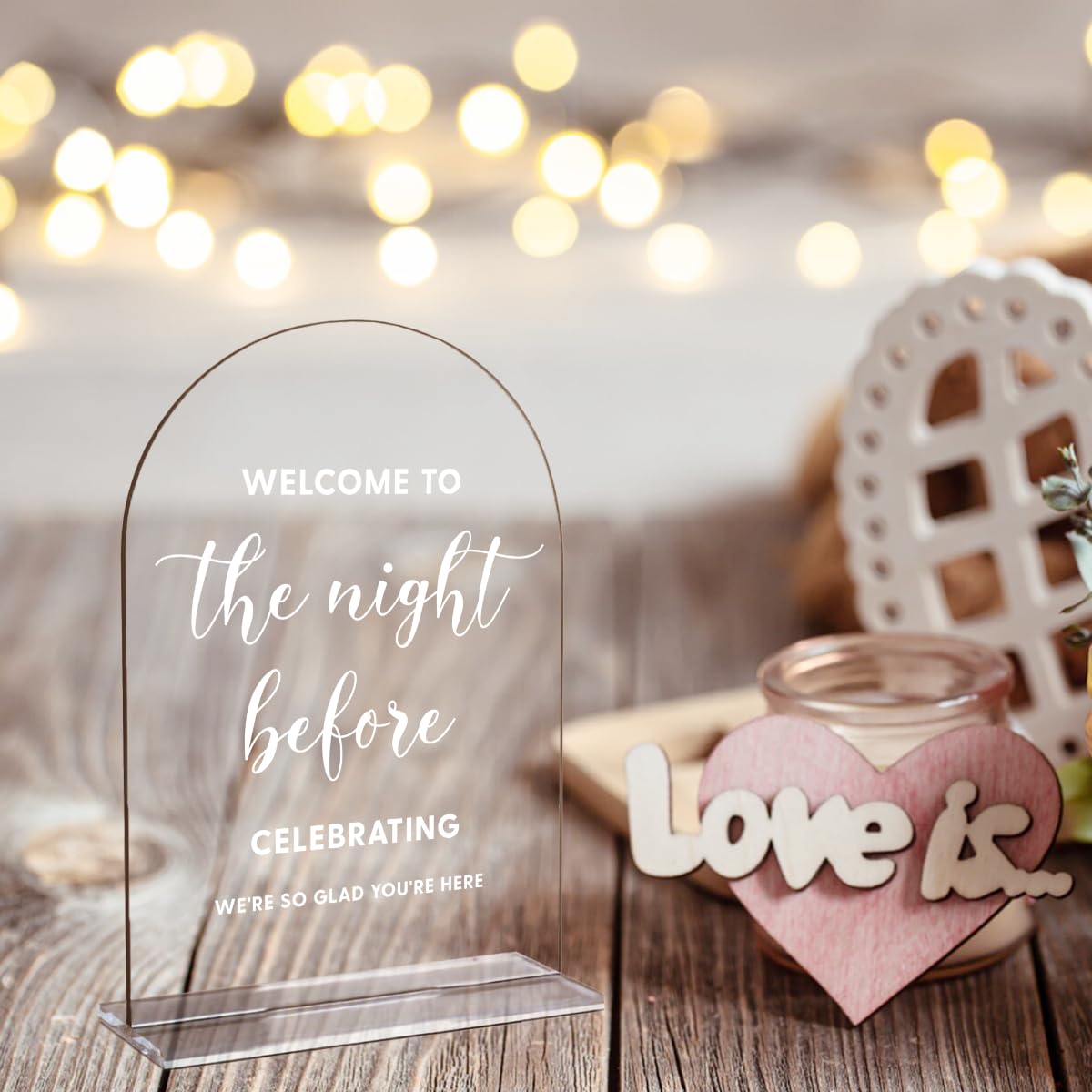Acrylic Wedding Signs, Bridal Shower Decorations, Modern Arched Round Top Acrylic Table Top Sign with Holder for Wedding Reception Party Dinner - Can't Wait to See What Develops (Clear) BST326L