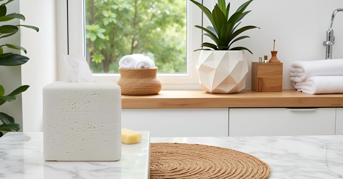 Square Tissue Box Cover Decorative Kleenex Box Holder for Bathroom & Living Room with Handcrafted Texture (colla Gold) BST220