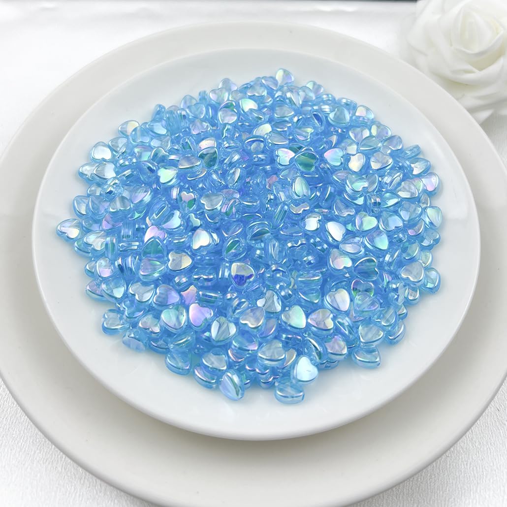 500Pcs Acrylic Heart Beads, AB Colors Heart Shape Beads Crystal Heart Beads for Jewelry Making DIY Bracelet Earring Necklace Key Chains(90-Light Lake Blue AB) BST220