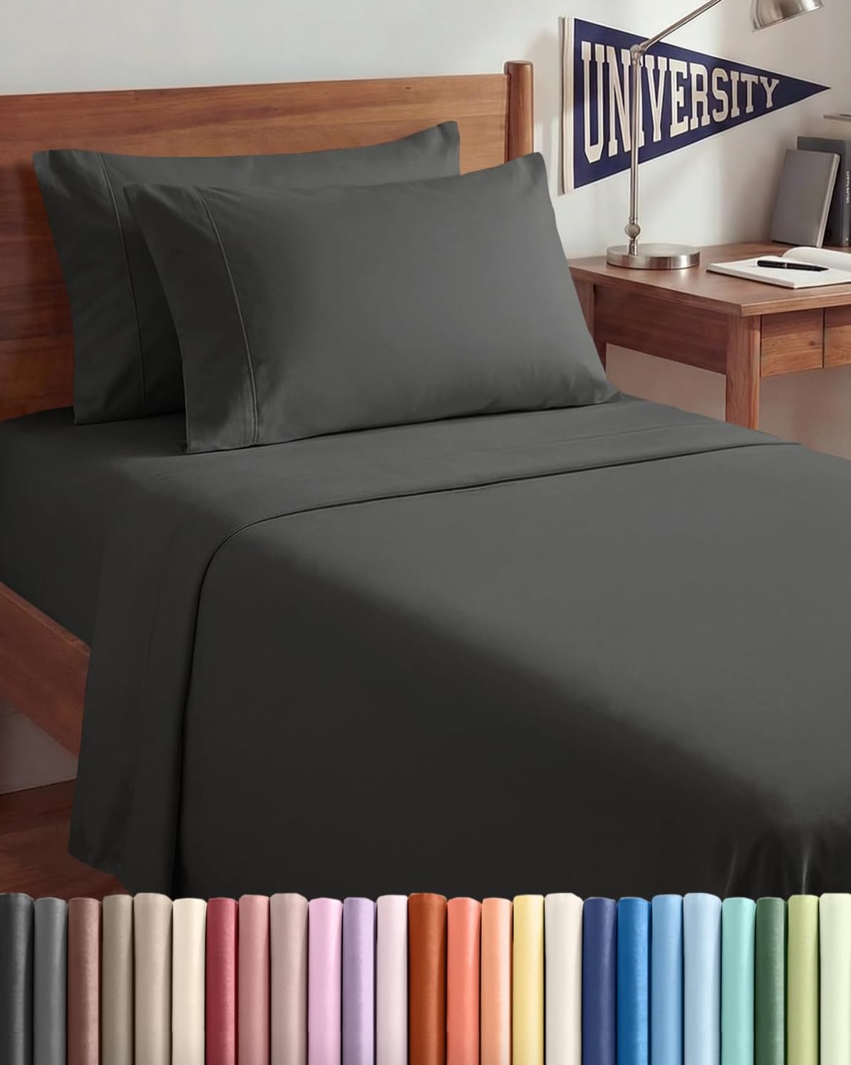 Split King 7 Piece Sheet Set - Comfy Breathable & Cooling - Soft Hotel Luxury Bedding Set with 8-16 Inch Deep Pockets - 1 Flat & 2 Fitted Sheet & 4 Pillowcases - Wrinkle Free & Easy Care - Steel Blue DD1210