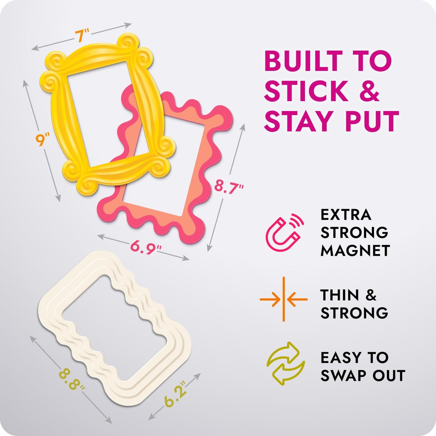 Magnetic Photo Frames - Fun & Unique Magnet Picture Frame - Magnetic Frames for Refrigerator, Locker & More - Fridge Picture Frame Magnets - Back to School Magnetic Picture Frames for Refrigerator 4x6, 3 Pack BST220