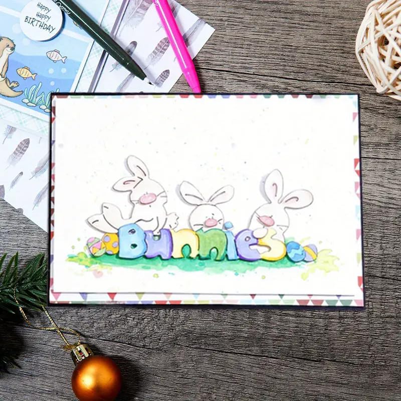 Ester Cute Bunny Rabbit Word Metal Die Cuts,Spring Sunflower Frame Leaf Cutting Dies Cut Stencils for DIY Scrapbooking Album Decorative Embossing Paper Dies for Card Making BST326L