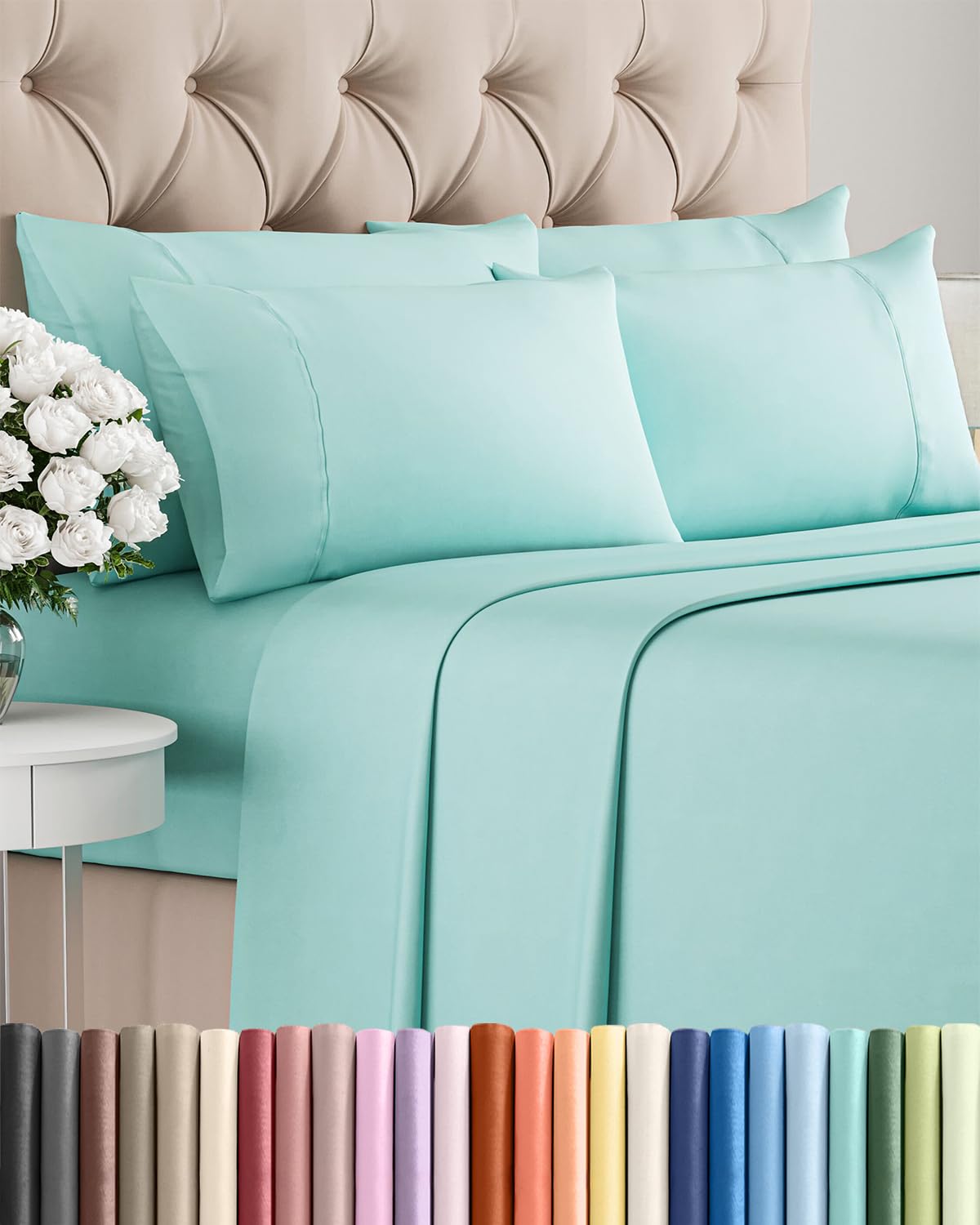 Split King 7 Piece Sheet Set - Comfy Breathable & Cooling - Soft Hotel Luxury Bedding Set with 8-16 Inch Deep Pockets - 1 Flat & 2 Fitted Sheet & 4 Pillowcases - Wrinkle Free & Easy Care - Steel Blue DD1210