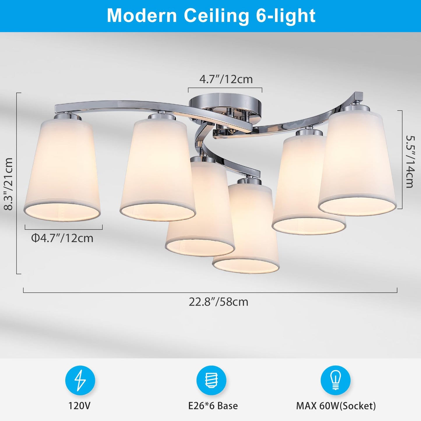XINGQI 22.8" Boho Rattan Chandelier 6 Lights Rustic Farmhouse Semi Flush Mount Ceiling LightIing Fixture Woven Fabric with Gold Meatl Lampbody for Kitchen Island Bedroom Dining Room WN420