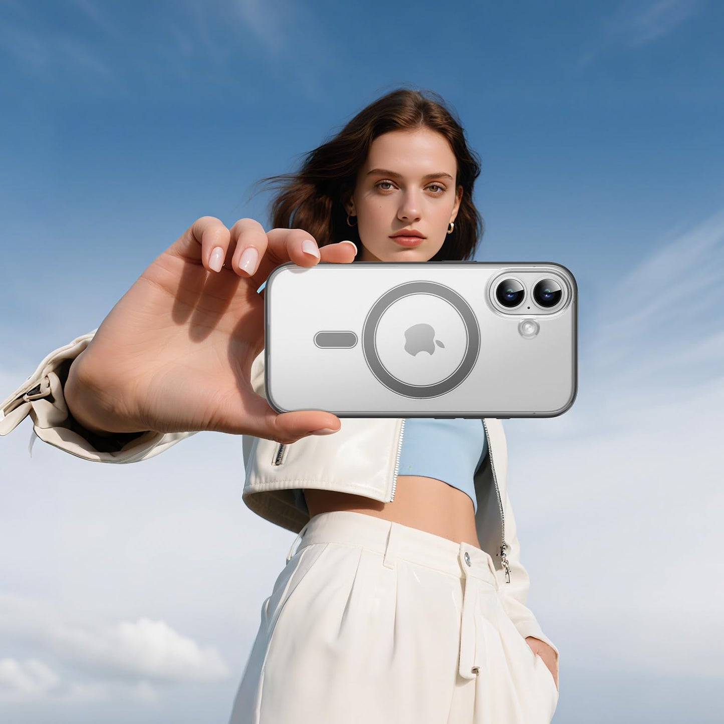 PULOKA for iPhone Case Compatible with Magsafe, Color Bumper & Clear TPU Back Hybrid Shockproof Cover (White, iPhone 16 Pro Max) WN420