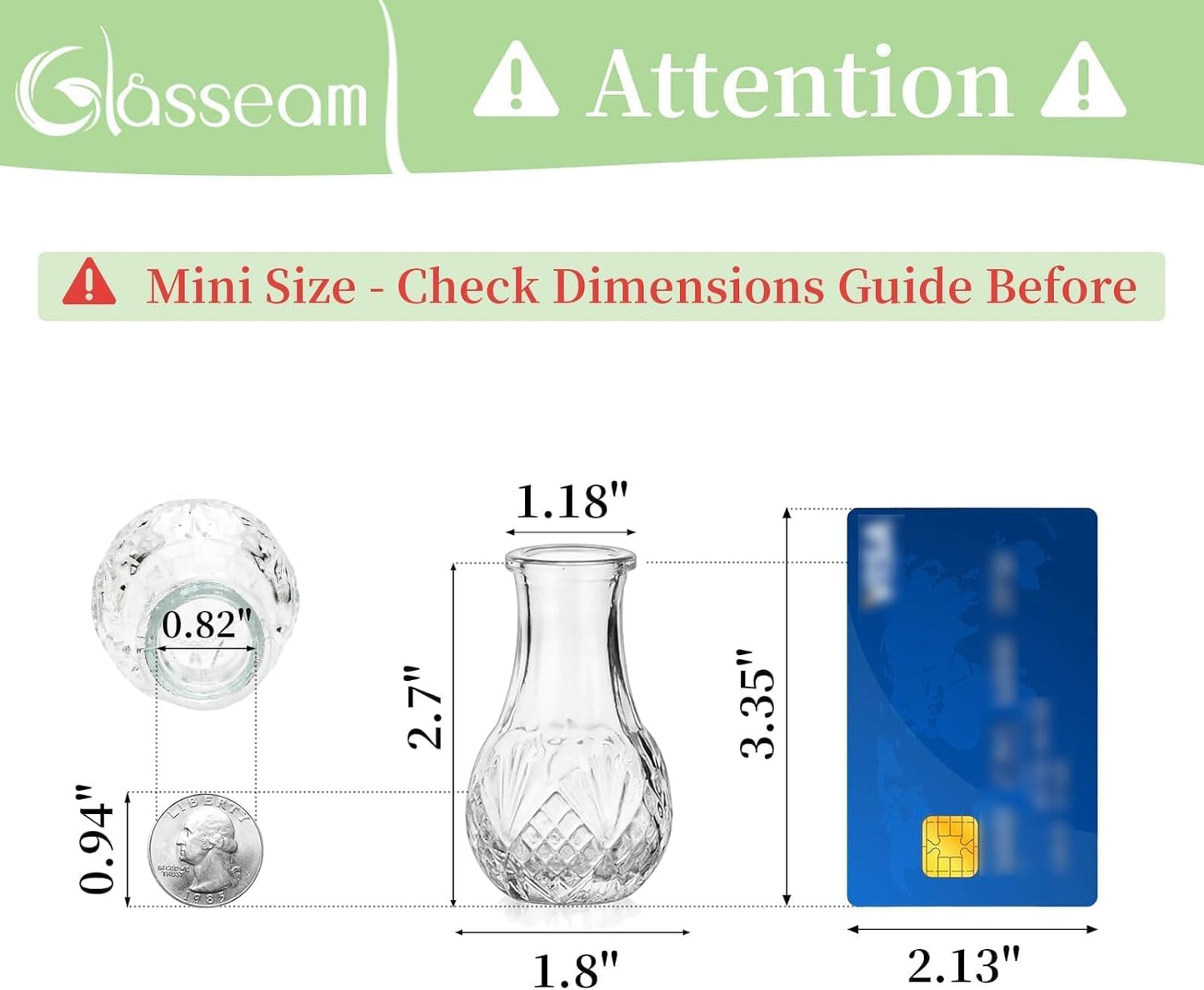 Glasseam Mini Bud Vases for Centerpieces: 20Pcs Clear Glass Vases in Bulk | For Single Flowers, Small Stems, Tiny 2.7", Embossed Thick Glass, Wedding, Party, Baby Shower, Dining Room Table Decoration BST326H