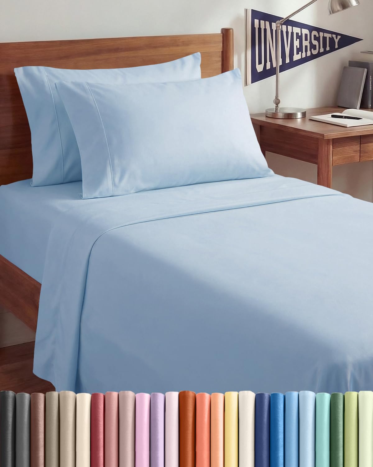 Split King 7 Piece Sheet Set - Comfy Breathable & Cooling - Soft Hotel Luxury Bedding Set with 8-16 Inch Deep Pockets - 1 Flat & 2 Fitted Sheet & 4 Pillowcases - Wrinkle Free & Easy Care - Steel Blue DD1210