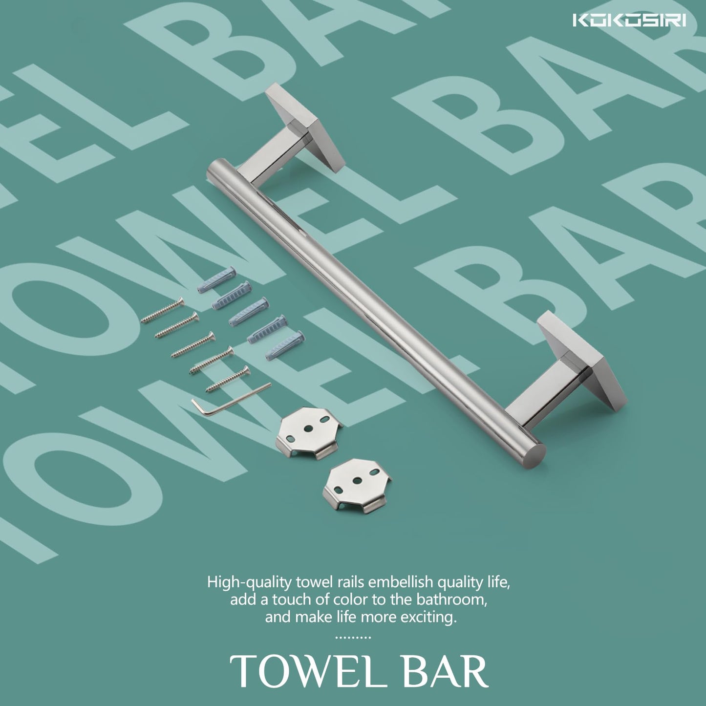 KOKOSIRI Bathroom Towel Bars 16 Inch Towel Rail Matte Black 40CM Hand Towel Holder for Bath Kitchen Wall Stainless Steel B4005BK-L16 BST202