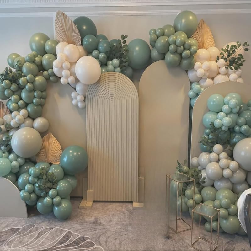 Dusty Green Blue Balloon Arch Kit, Fog Green Dusty Water Blue Beige Ivory Latex Balloons Garland Kit for Women Men Neutral Birthday Wedding Baby Bridal Shower Jungle Safari Party Decorations WN420