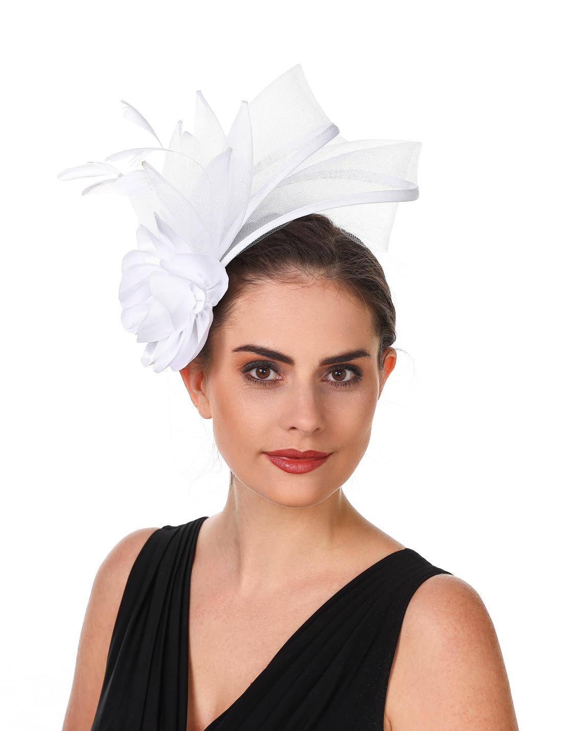 SAFERIN Fascinators Hat Flower Mesh Ribbons Feathers on a Headband and a Clip Tea Party Headwear for Girls and Women WN420