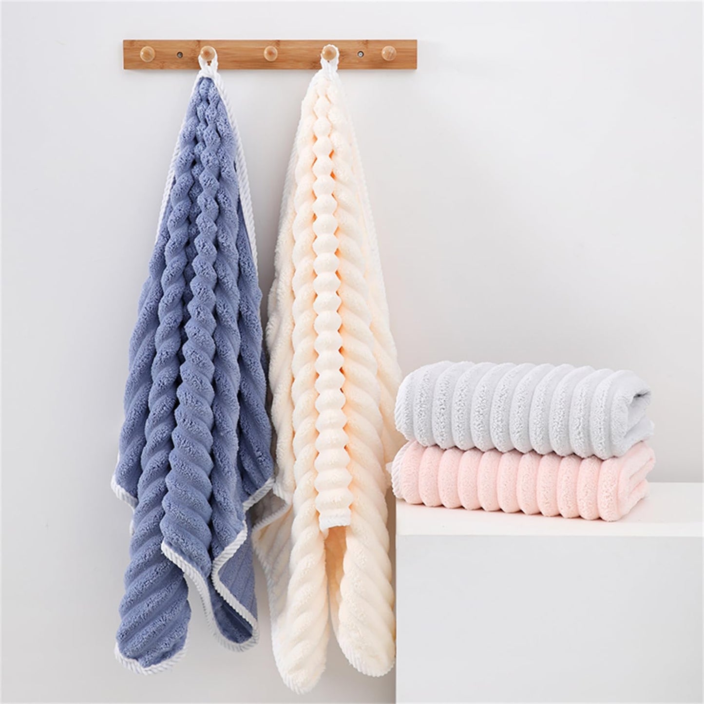 Soft Bath Towels Set, Microfiber Ribbed Oversized Bath Towels Extra Large for Bathroom, Home, Hotel, Spa, Beach, Pool, Gym (8-Piece Towel Set, Beige) BST202