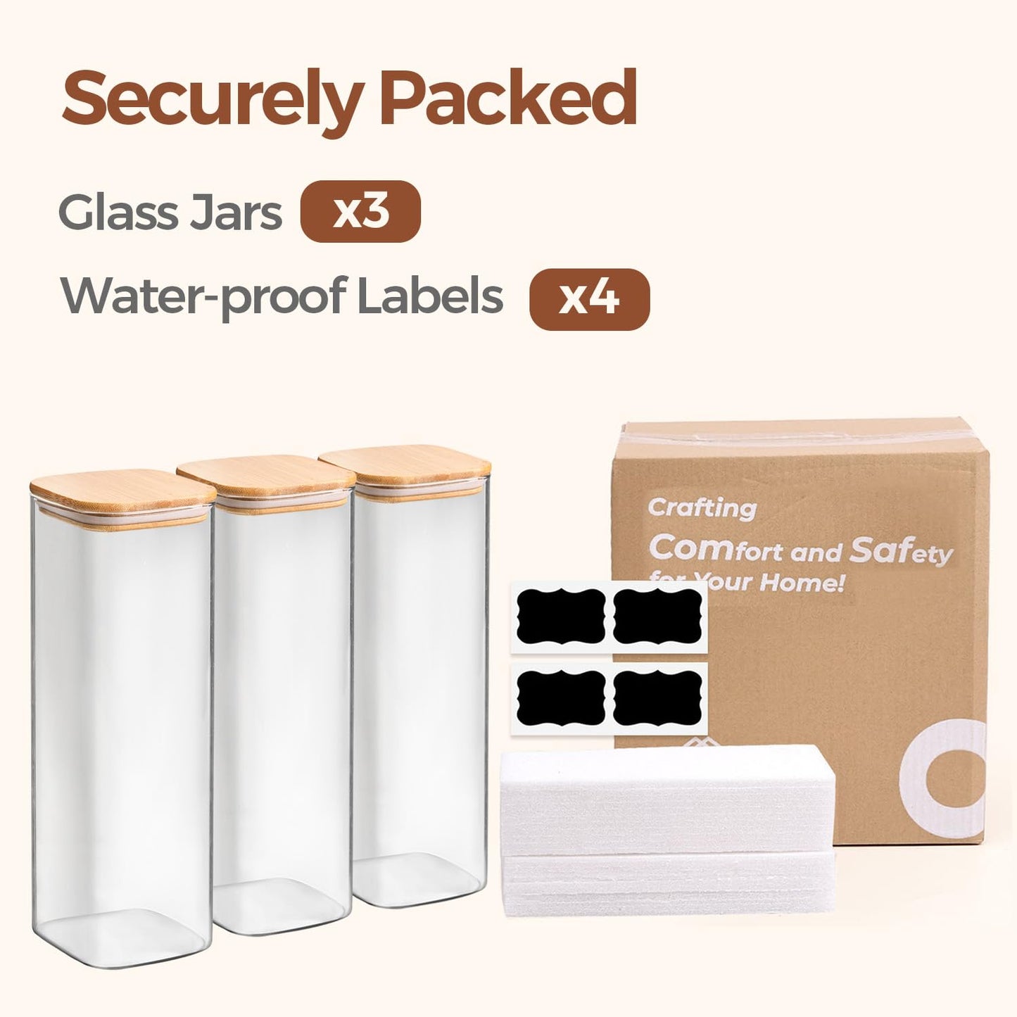 ComSaf 0.6 Qt Glass Food Storage Jars Set of 6, Clear Storage Containers with Airtight Lids, Pantry Organization Jar, Spice Jar, Blooming Tea, Coffee and Sugar Container, Canister Set for Kitchen BST220