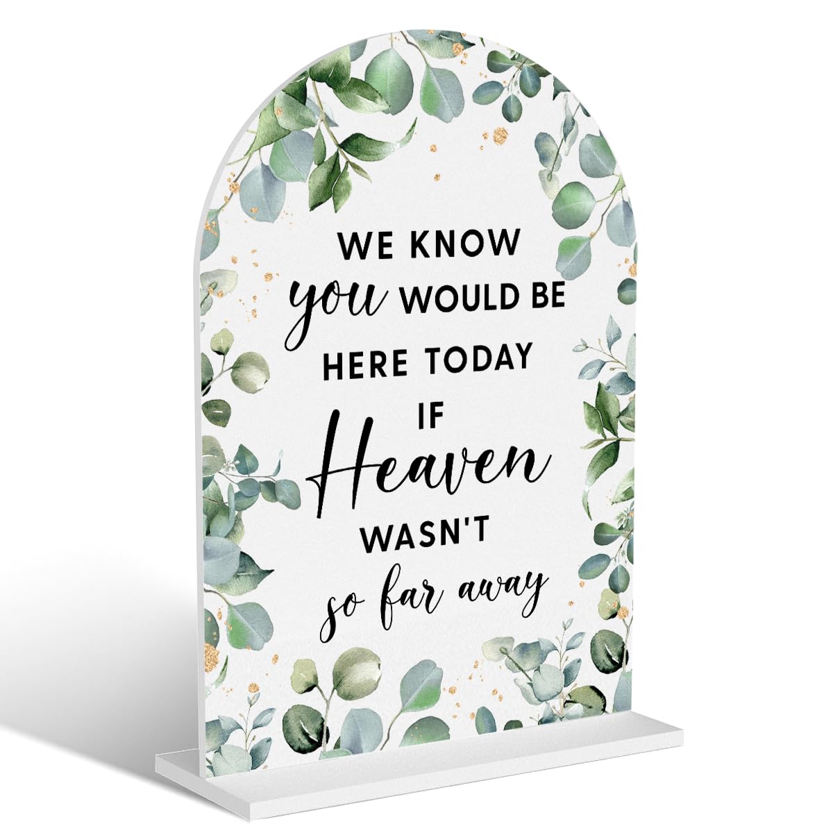 Acrylic Wedding Signs, Bubble Send Off Signs for Marriage Reception, Bridal Shower Decorations, Modern Arched Round Top Acrylic Table Top Sign with Holder for Wedding Party (White Eucalyptus Leaves) BST326L