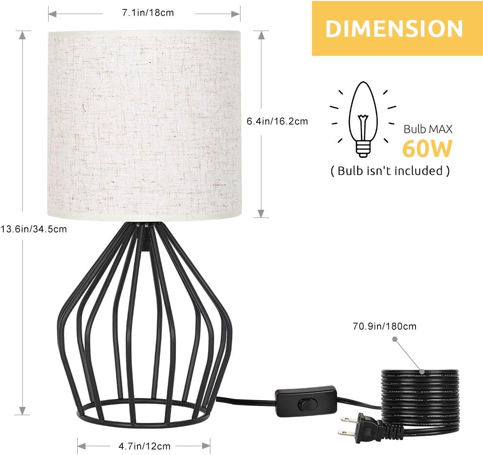 Black Modern Table Lamp - Minimalist Small Bedside Lamp N26