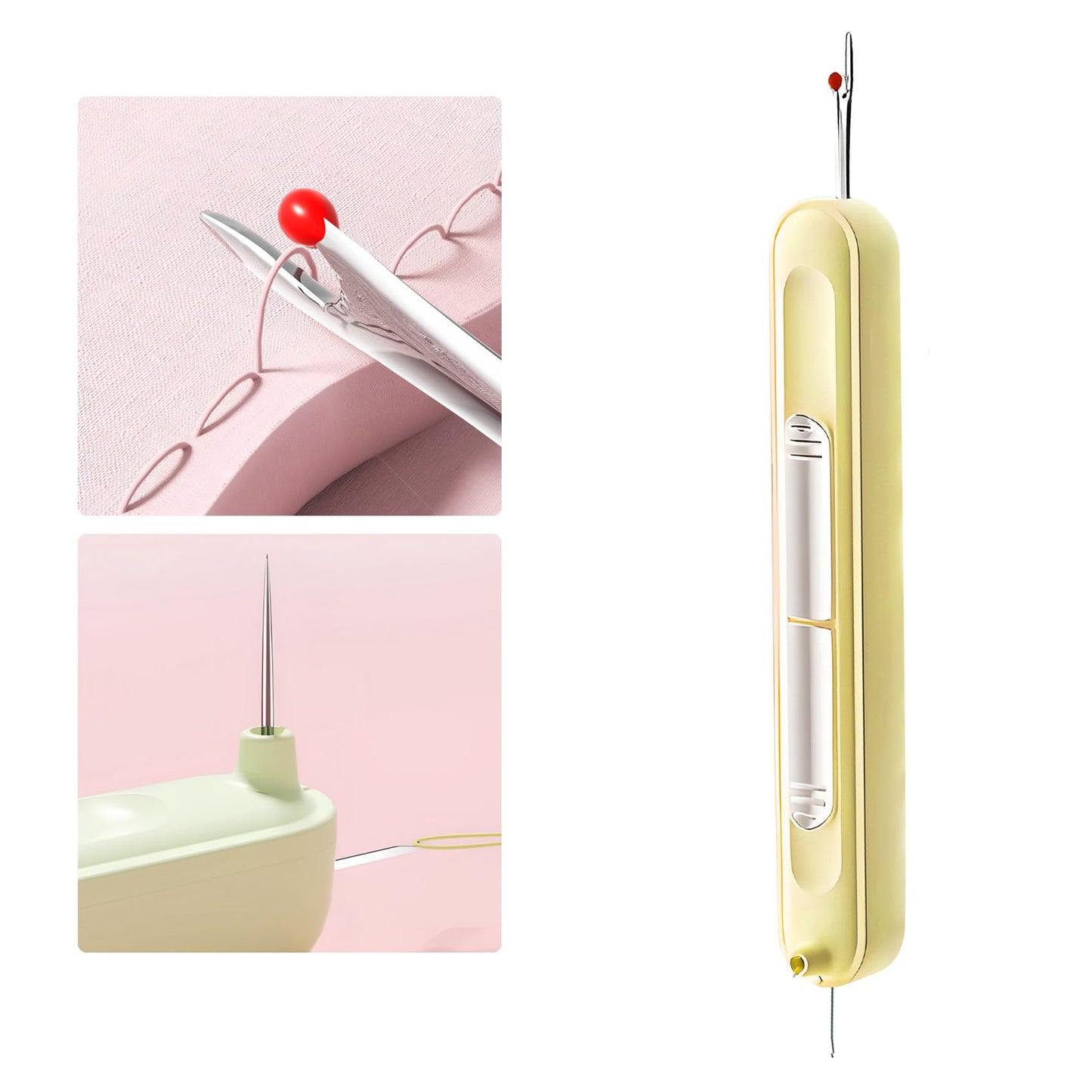 Upgraded 2 in 1 Needle Threaders Seam Ripper,Sewing Supplies,Multifunctional Sewing Tool, Quick Sewing Machine Loop Automatic Needle Threaders (2Pcs-Yellow) BST202