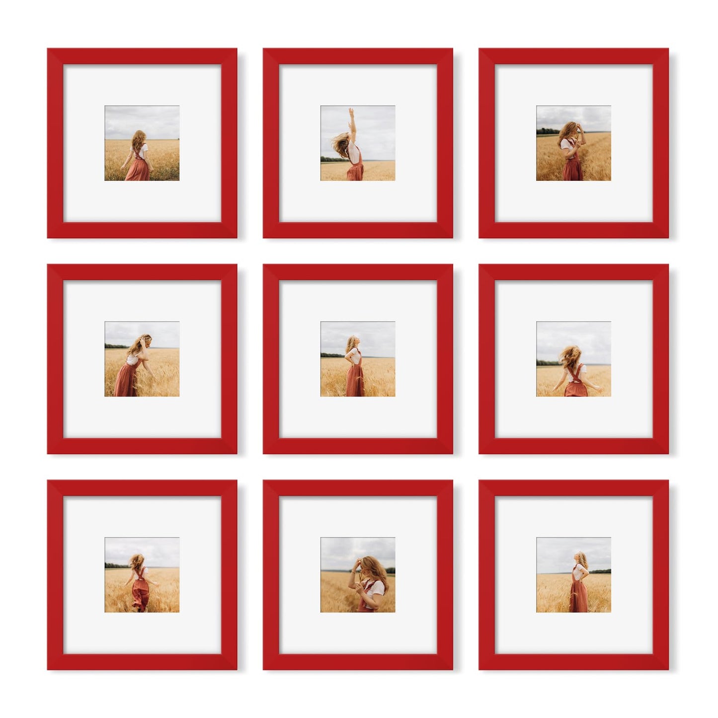 YESKAY 8x10 Picture Frame Set of 9, Display Pictures 5x7 with Mat or 8 x 10 Without Mat, Multi Photo Frames for Wall Mounting or Table Top Display, Blue BST326H