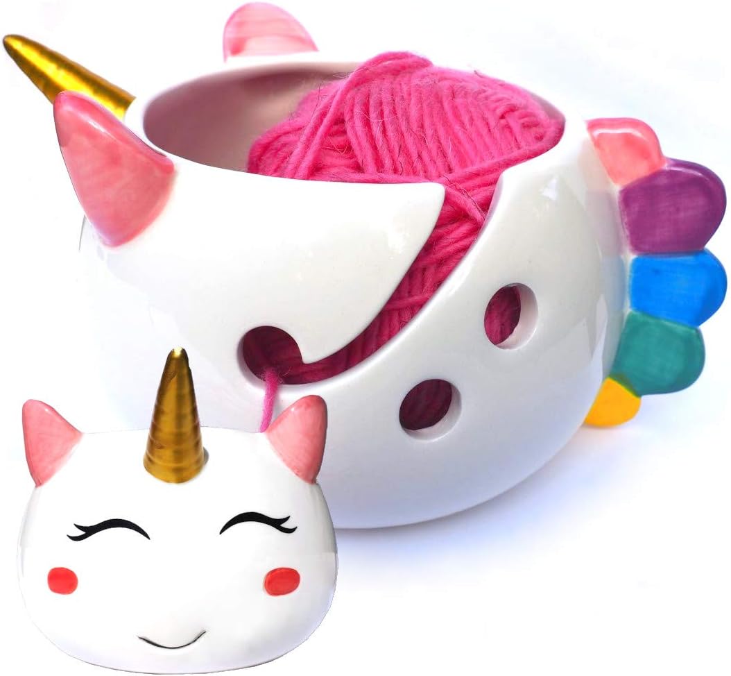 Unicorn Yarn Bowl for Knitting - Cute Ceramic Knitting Bowl Extra Large - Ceramic Yarn Bowl Crochet Accessories Yarn Holder Storage Gift for Knitters Funny BST326H