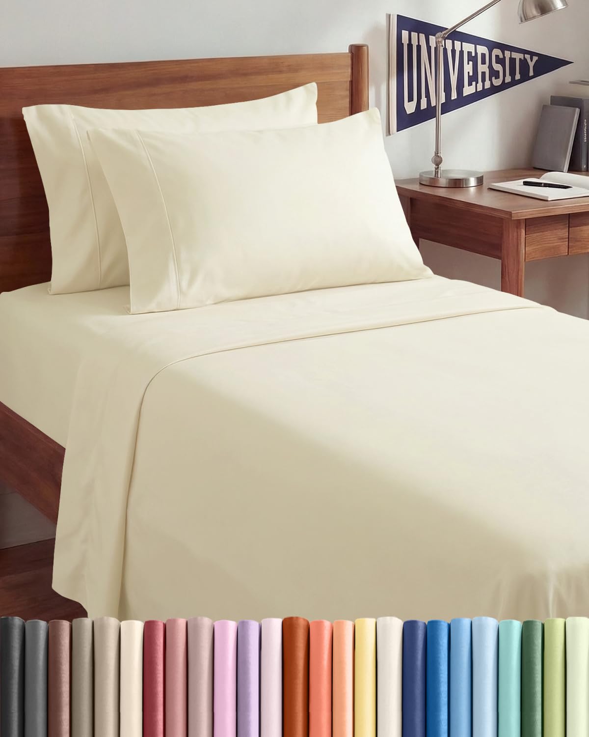 Split King 7 Piece Sheet Set - Comfy Breathable & Cooling - Soft Hotel Luxury Bedding Set with 8-16 Inch Deep Pockets - 1 Flat & 2 Fitted Sheet & 4 Pillowcases - Wrinkle Free & Easy Care - Steel Blue DD1210