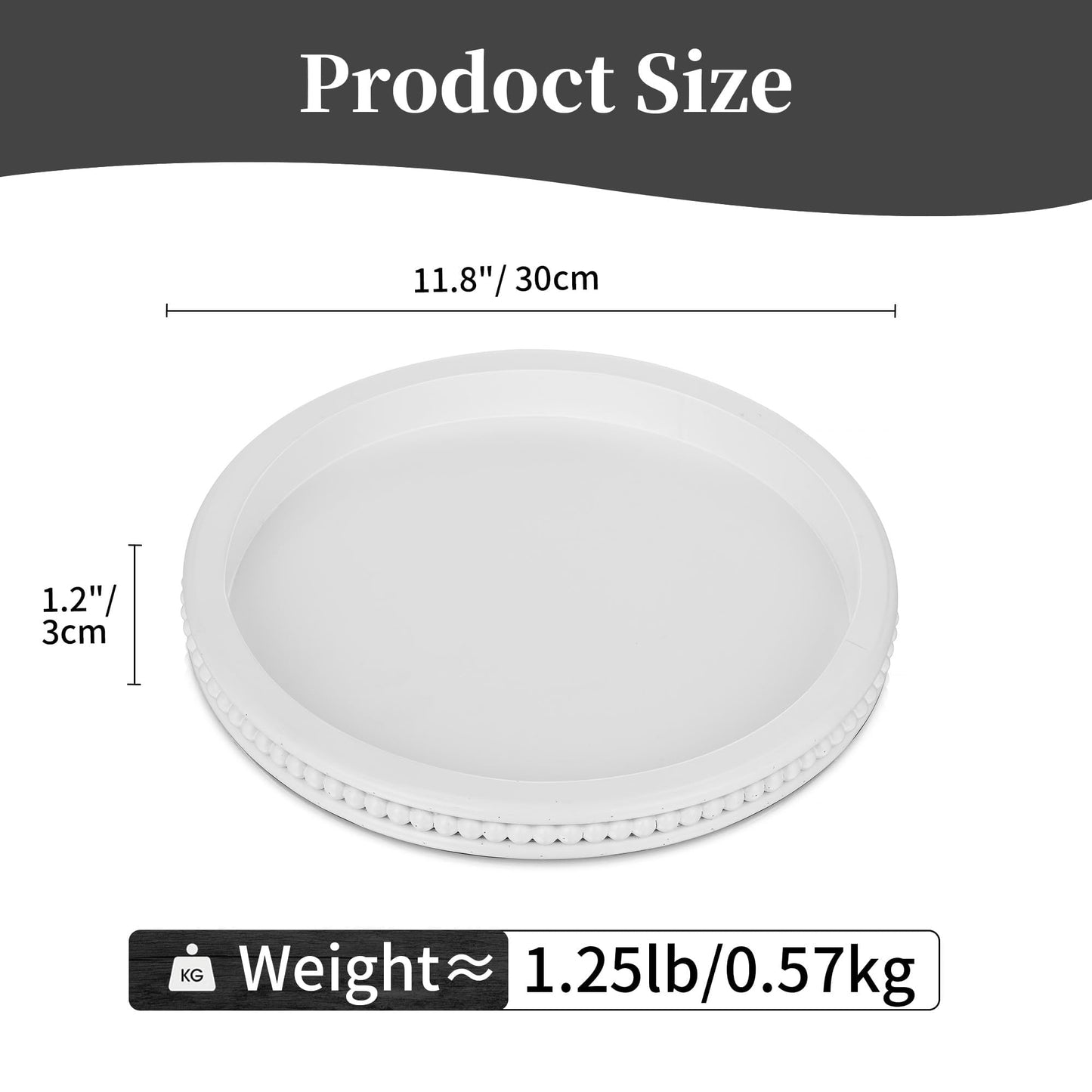 Hanobe Decorative Tray for Coffee Table: 10.5-Inch Round Whitewashed Wood Tray for Rustic Farmhouse Living Room Kitchen Island Entryway Home Decor BST326H