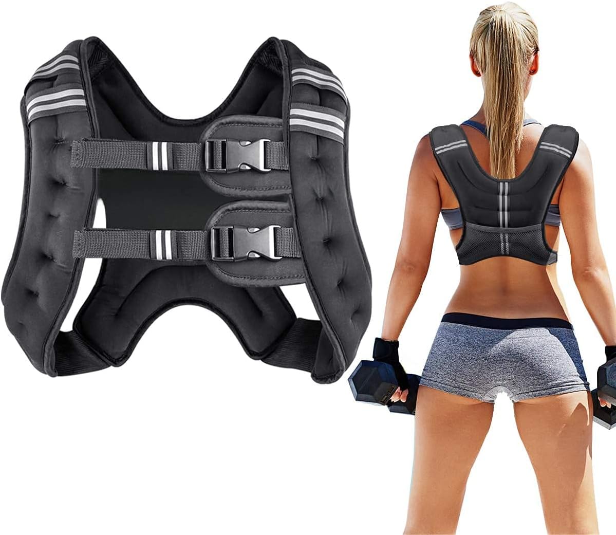 Prodigen Weighted Vest for Women and Men 8 12 16 20 25 30 Lbs with Reflective Stripe and Double Adjustable Buckle Straps Weight Vests for Strength Training, Jogging, Cardio, Weight Loss WN420