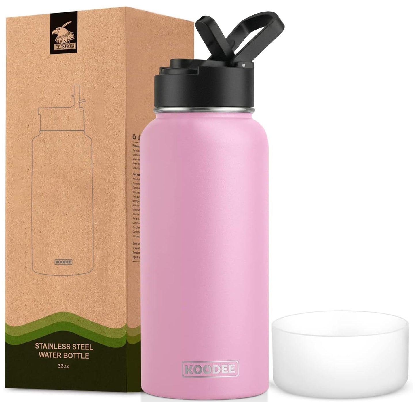 koodee Water Bottle-12 oz Stainless Steel Double Wall Vacuum Insulated Water Bottle for School-Wide Mouth Flask with Straw Lid (Teal) BST220