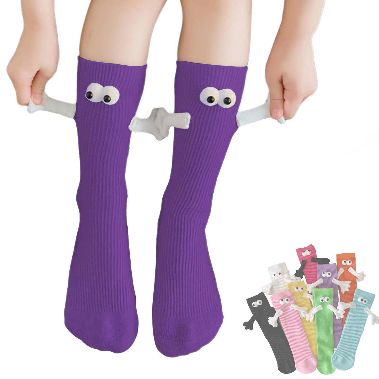 ARTSIM Magnetic Hand Holding Socks for Couple Friends Kids - 3D Doll Mid-Tube Cute Novelty Xmas Socks BST326H