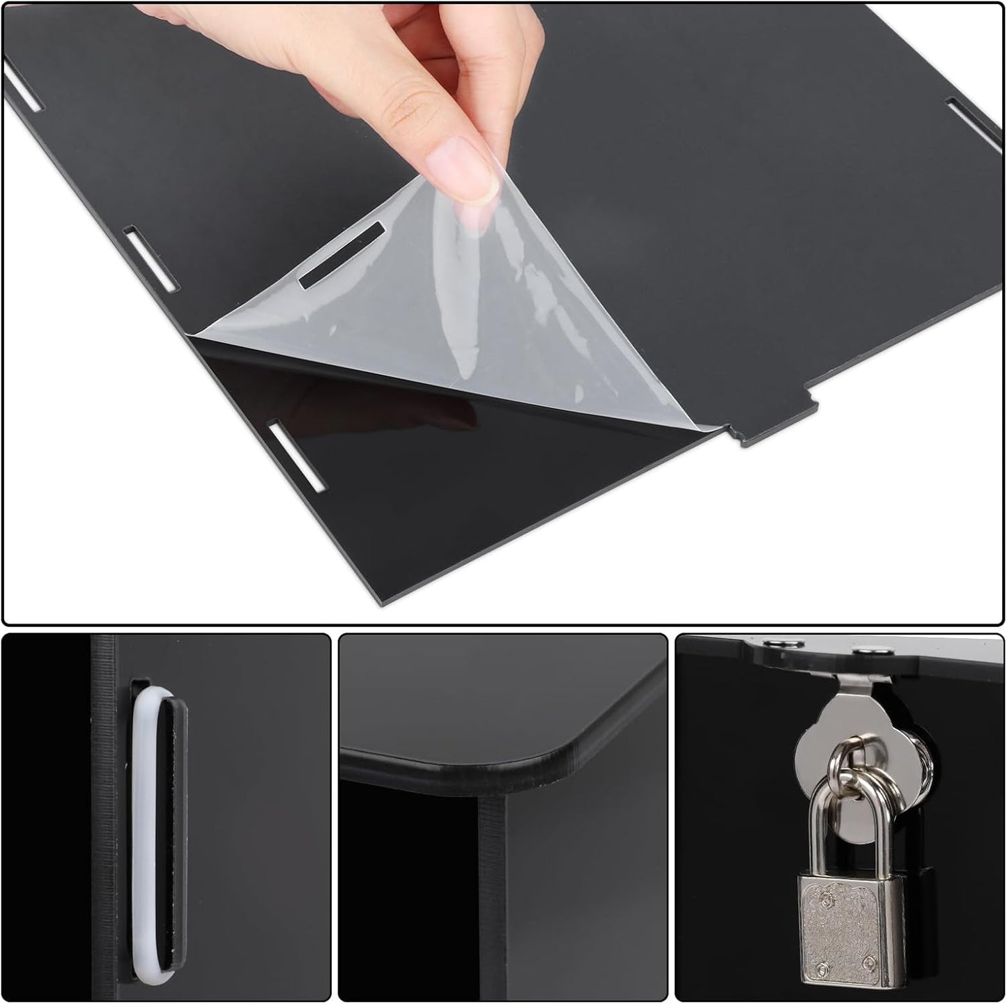 Fowecelt Acrylic Wedding Card Box with Lock Black Card Box DIY Large Rustic Card Box for Wedding Reception Bridal Shower Birthday Baby Shower Party Graduation Decorations (10x10x10 Inch) BST326H