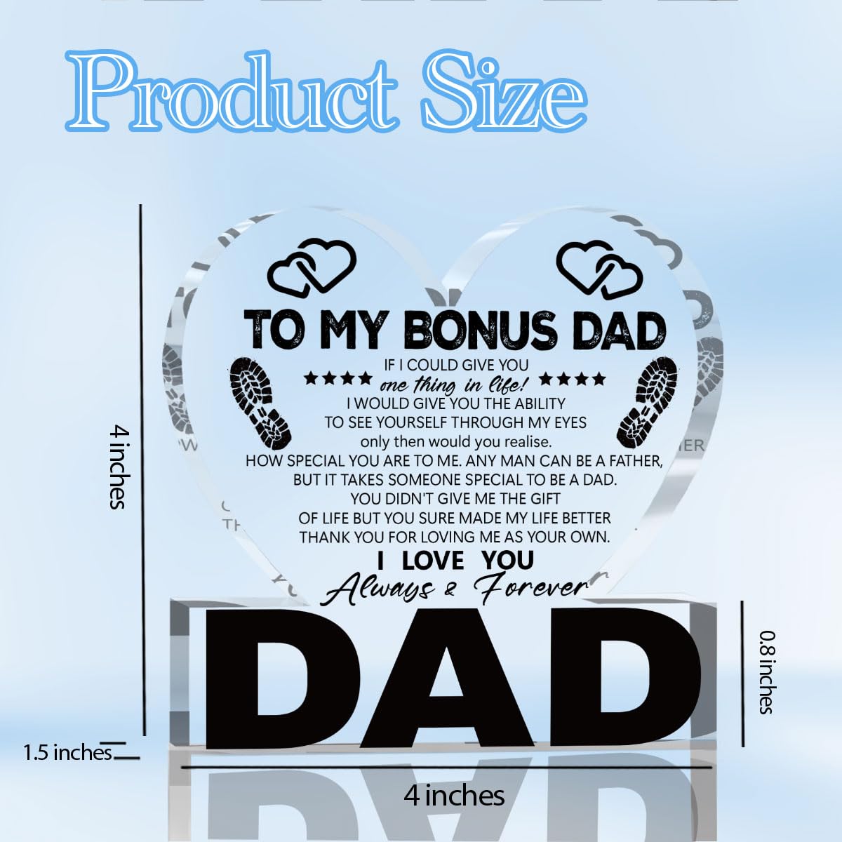 Fathers Day Bonus Dad Gifts Best Stepdad Gifts from Stepdaughter Stepson Funny Birthday Gift for Stepfather Heart Acrylic Sign Decor 4 X 4 Inches BST202