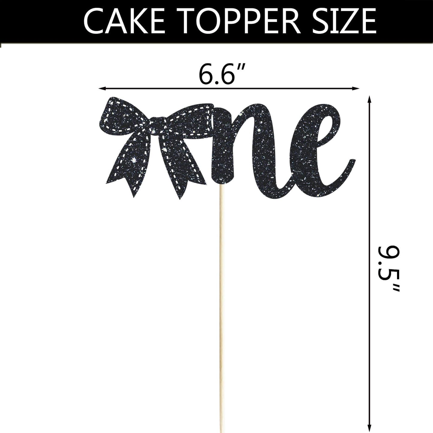Bow 1st Birthday Cake Topper Black Glitter Bow Tie One Cake Topper Coquette One Cake Decorations for Girls Women Princess Baby Shower One Year Old Birthday Party Photo Smash Props BST220