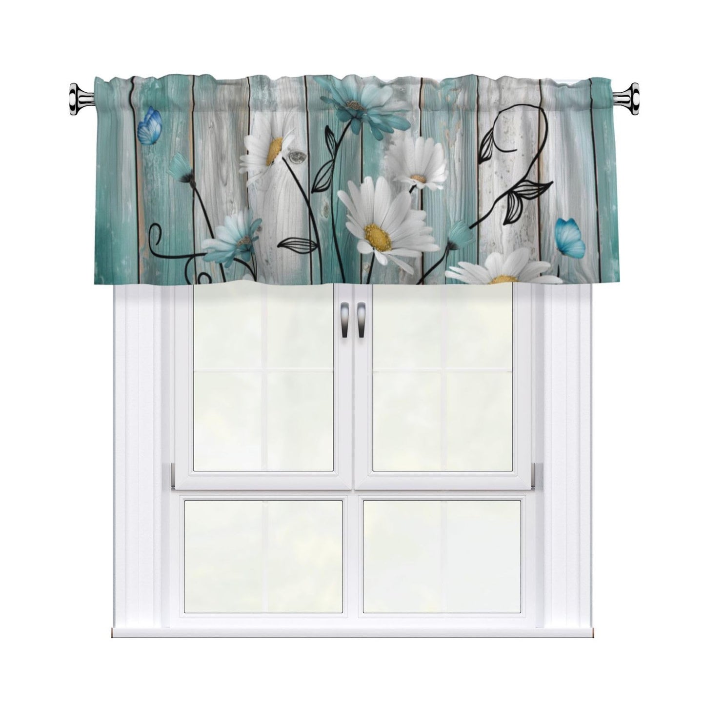 Patriotic Valance for Kitchen 2 Pack 54"x18" American Flag Curtains for Windows Red White Blue Stars 4th of July Independence Day Eucalyptus Leaf Window Treatment Rod Pocket Valance for Home Decor BST326L
