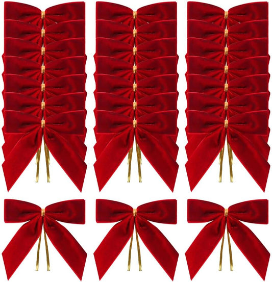 24 Pieces 9 cm Small Velvet Bows for Christmas Tree Garland Wreath Decor Bows Vintage Bowknot Xmas Tree Ornaments Treat Bag Bows with Ties Velvet Gift Wrap Bows Ribbon Bow Ornaments Decor Pink