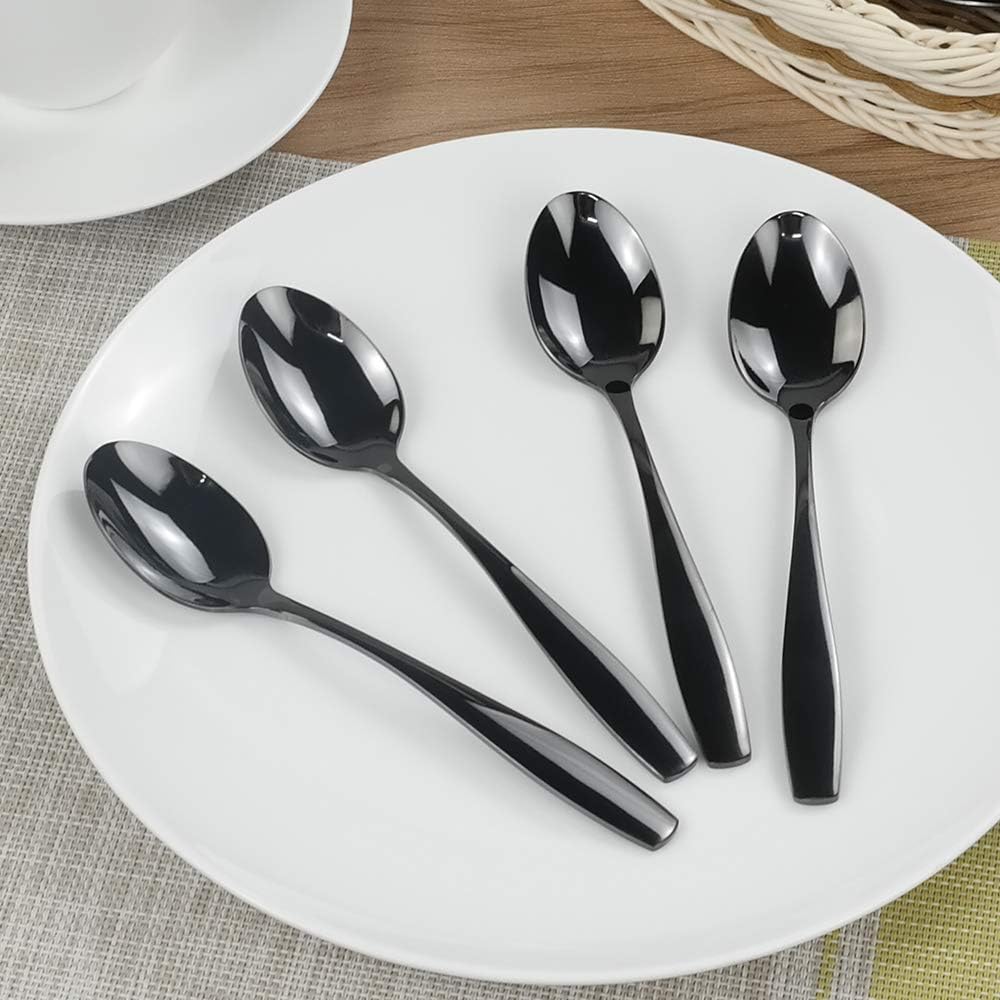 Wekioger 16 Pieces Black Dessert Spoons, Stainless Steel Small Spoons for Dessert BST220